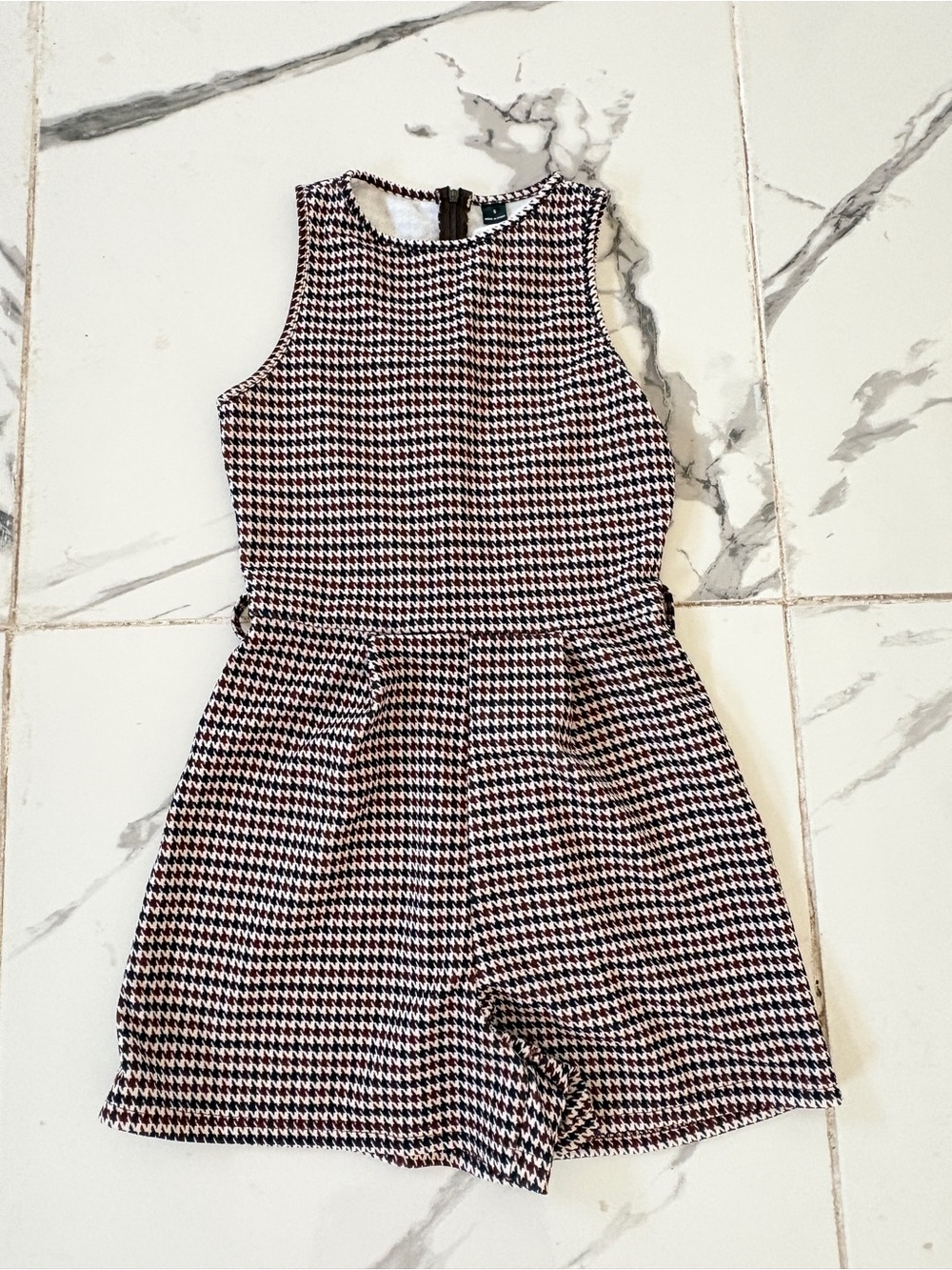 Sleeveless Houndstooth Romper in Black, Brown & White